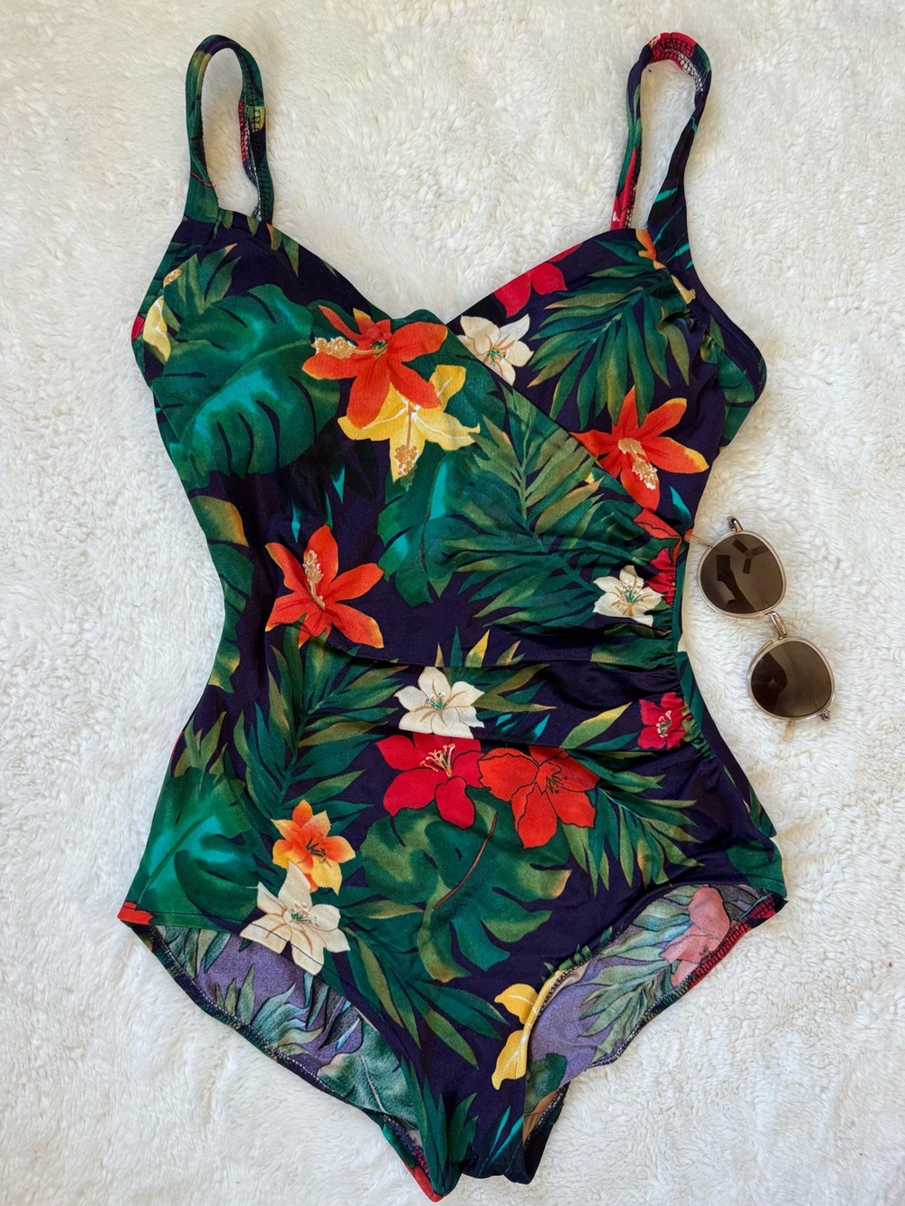 Vintage Ultra-Flattering Tropical Print Swimsuit Small